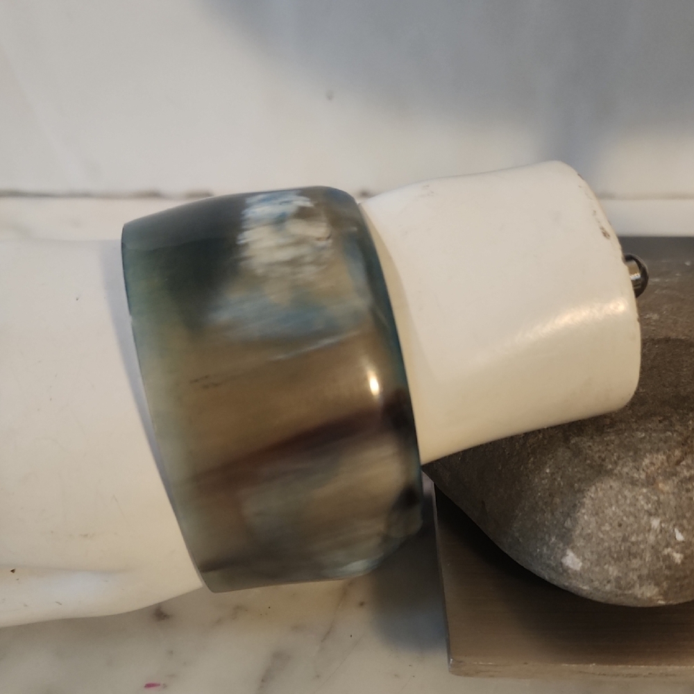 Natural Buffalo Horn Blueish |Wide Bangle Bracelet - Picture 3 of 6